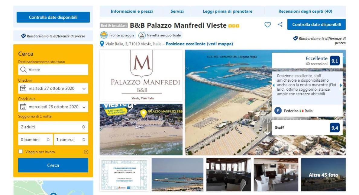 B&B Palazzo Manfredi Vieste, Fronte Mare Con Parcheggio エクステリア 写真